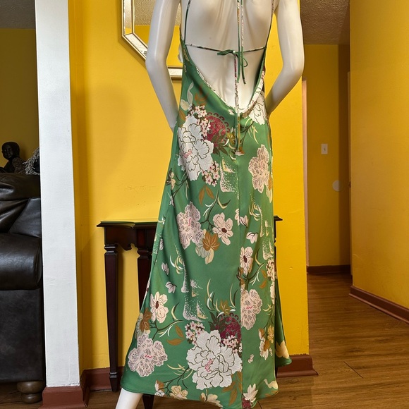 Zara Green Floral Maxi Slip Dress with Pink & White Blooms - Picture 3 of 7